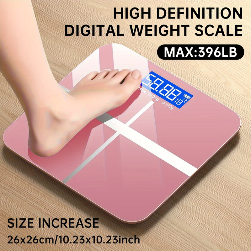Balanza digital de alta definición, capacidad de 396 lb, pantalla LED, batería AAA no recargable, plástico, plataforma ultra ancha, conmutable KG/libra, sin batería incluida