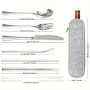 Utensilios Portátiles, Juego de Cubiertos para Viaje y Camping, 8 piezas incluyendo Cuchillo, Tenedor, Cuchara, Palillos, Cepillo de Limpieza, Pajitas, Estuche Portátil, Juego de Cubiertos de Acero Inoxidable