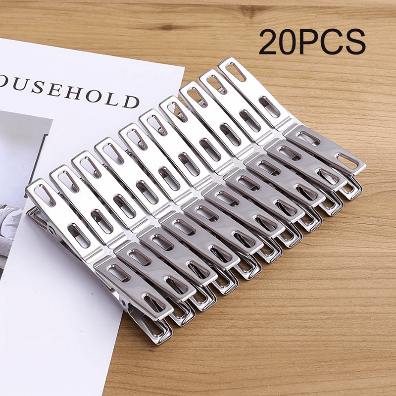 20 Piezas, Pinzas De Acero Inoxidable Para La Ropa, Pinzas Para Ropa Resistentes, Juego, Pinzas De Metal, Pinzas Para Colgar Calcetines, Ropa, Fotos, Sellos Para Alimentos, Pinzas Para Ropa De Exterior Para Evitar Que Su Ropa Se Vuele