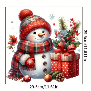 1 calcomanía de muñeco de nieve navideño para baño - Fácil de aplicar y quitar, decoración navideña con sombrero rojo, bufanda a cuadros y regalos de temporada, adhesivo para azulejos para crear ambiente festivo en el hogar