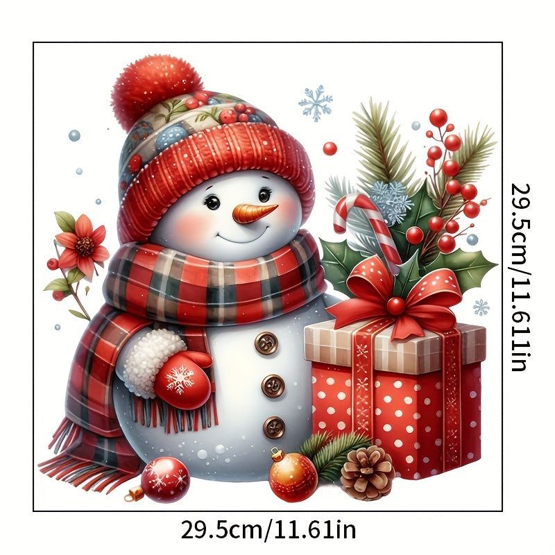 1 calcomanía de muñeco de nieve navideño para baño - Fácil de aplicar y quitar, decoración navideña con sombrero rojo, bufanda a cuadros y regalos de temporada, adhesivo para azulejos para crear ambiente festivo en el hogar