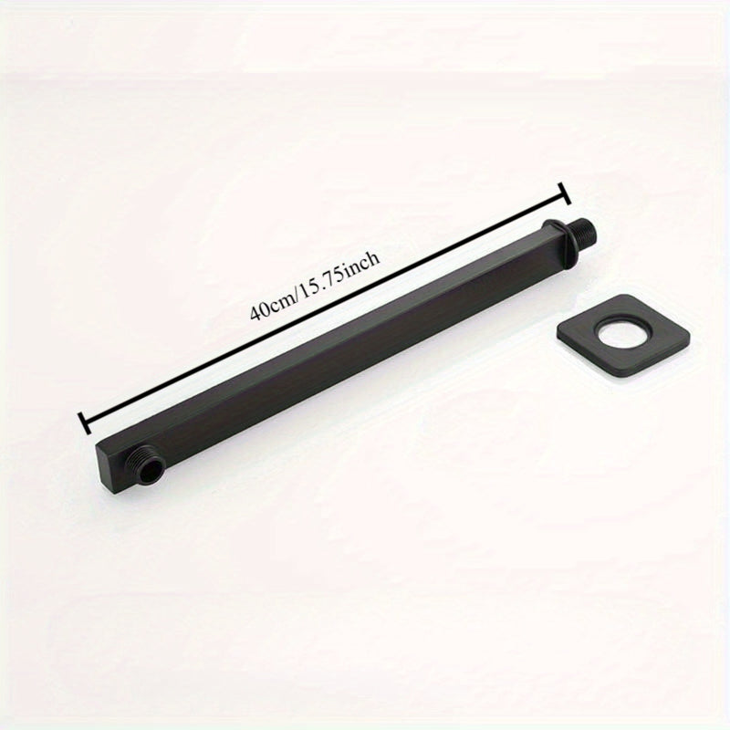 Negro Mate 40.64cm Mango de Ducha de Acero Inoxidable con Flange Azul - Montado en la Pared, Experiencia de Ducha de Lluvia de Ahorro de Espacio, Diseño Recto a Cuadrado para Baños Modernos, Accesorios de Baño | Acabado Negro Brillante | Construcción Dur