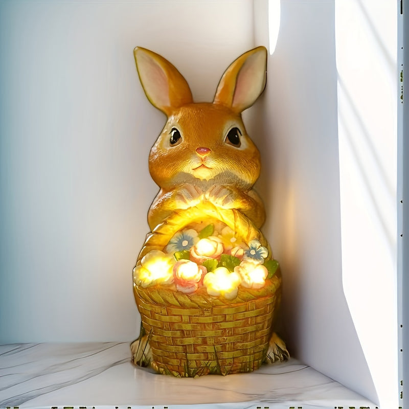 Luz solar, luz de decoración de Pascua, luz solar de conejo, luz de bienvenida de conejo, decoración de jardín al aire libre, luz decorativa solar, panel solar, cesta de flores para el hogar.