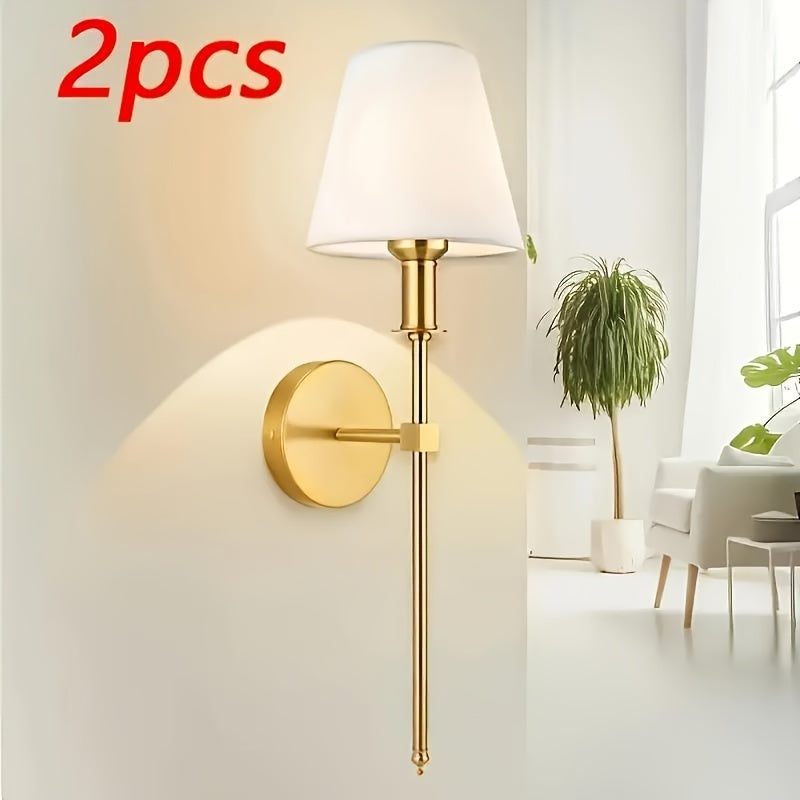 2pcs 2pcs lámpara de pared industrial retro con pantalla de tela blanca, simple y moderna compatible con bombillas E26/E27, adecuada para iluminación comercial en dormitorios, salas de estudio, salas de estar, comedores, cafeterías, etc. (bombilla no inc