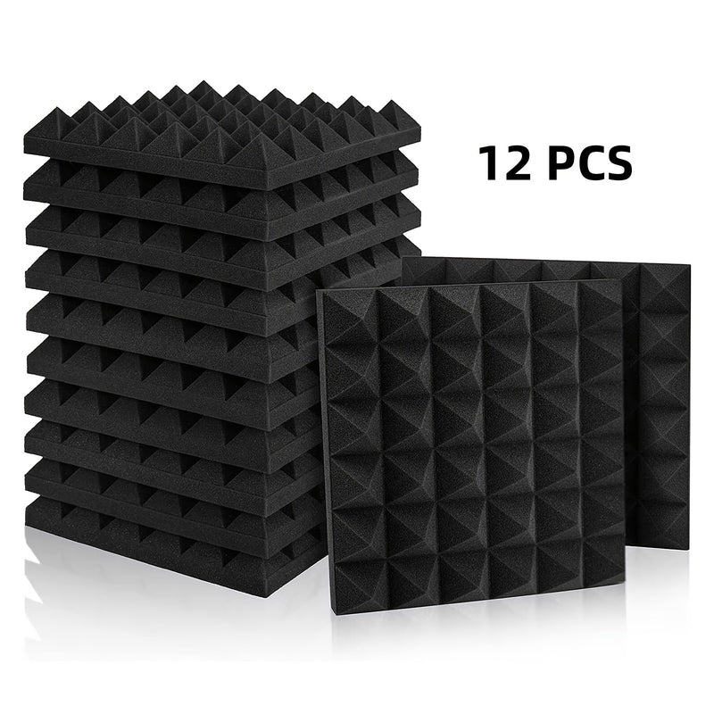 12 piezas de paneles acústicos HERTBER negros, 30x30x5 cm, retardantes de llama, alta densidad, diseño piramidal fácil de instalar para salas de conferencias, oficinas, estudios de entrenamiento, estudios de grabación y cines en casa, paneles modulares a