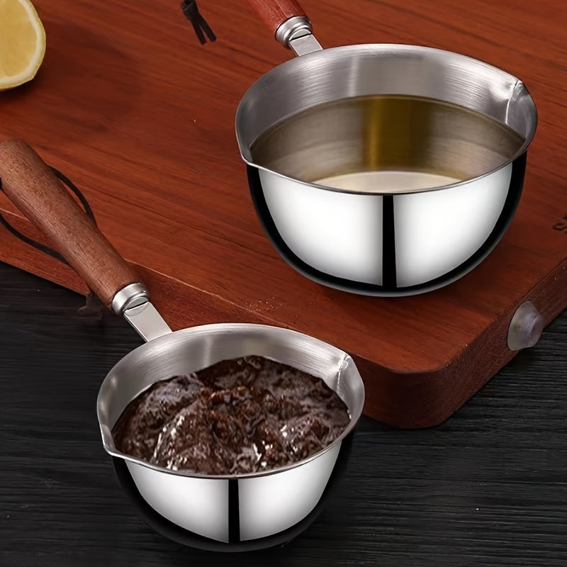 2 piezas de olla de salsa de acero inoxidable - Topper de cocina multifuncional para derretir mantequilla, chocolate y queso, con una olla pequeña para verter aceite, hervir aceite y aceite caliente