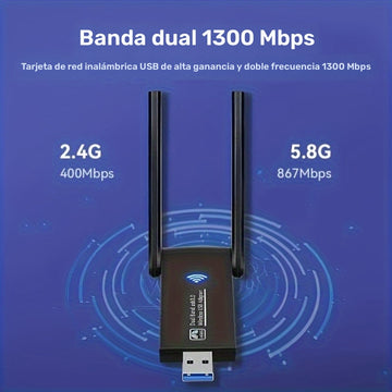 Adaptador WiFi USB AC1300Mbps de doble banda - Antena de alta ganancia de 5Dbi, Plug and Play, Compatible con Windows/Mac, Soporta redes 2.4G/5G, Control de aplicaciones, Modo de alimentación USB, Tensión de funcionamiento ≤36V, Conexión inalámbrica 2.4G