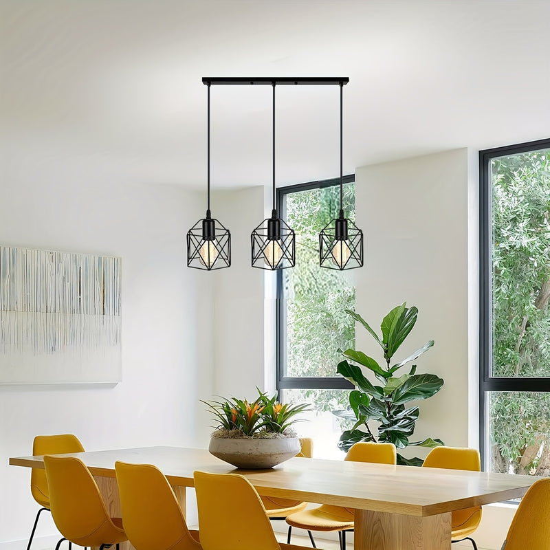3 Luces de Colgante para Comedor, Luces de Cárcel Retro, Luz de Techo de Granja Ajustable de Altura, Luces de Cocina, Luz de Granja Colgante Negra para Luces de Colgante Industriales para Comedor, Dormitorio, Pasillo