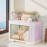 Escurridor de platos plegable de 2/3 niveles, gran capacidad con tapa, gabinete de almacenamiento para cocina con tabla de drenaje, antipolvo - ahorrador de espacio, organizador de vajilla ideal para armarios y encimeras, color morado