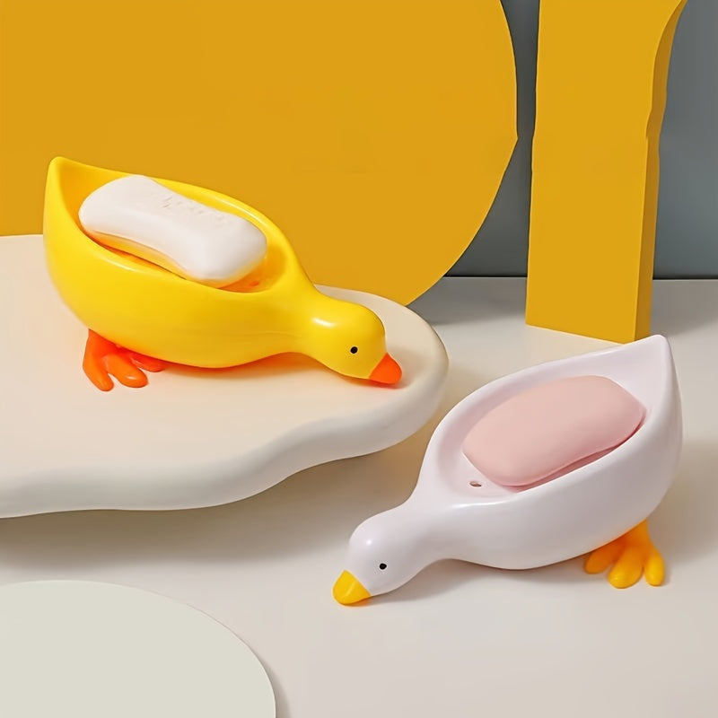 Adorable jabonera en forma de pato autodrenante - Diseño de cascada, accesorio de baño de plástico fácil de limpiar, perfecto para almacenamiento elegante, accesorio de ducha | Diseño de cascada | Diseño de pato
