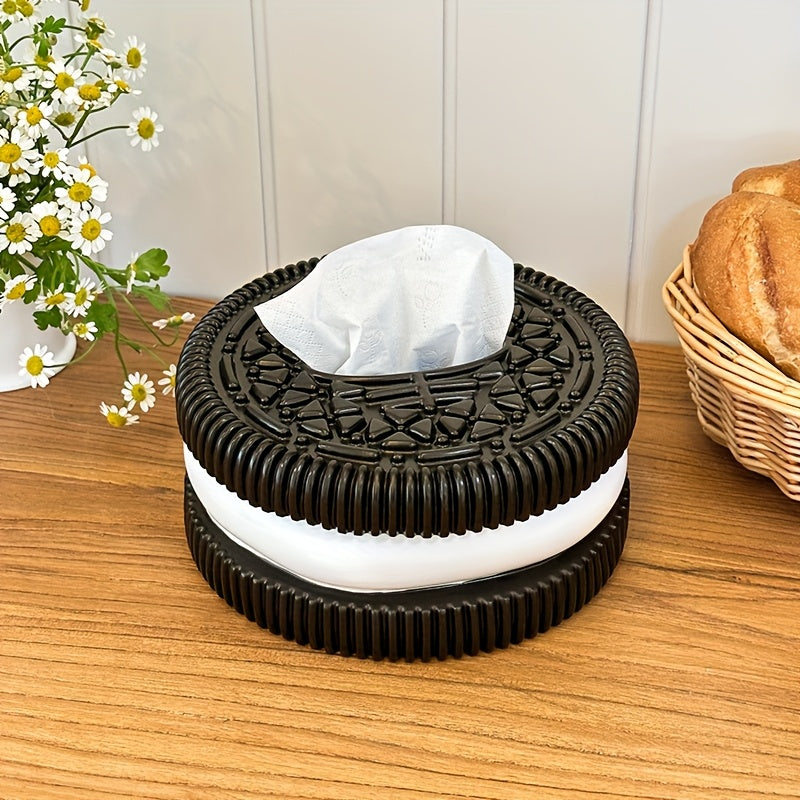1pc Soporte Creativo para Caja de Pañuelos en Blanco y Negro - Diseño Redondo de Resina, Acabado Pulido, Regalo Divertido para Sala de Estar, Dormitorio o Decoración de Baño, Organizador de Baño | Cubierta Decorativa para Pañuelos | Decoración Duradera