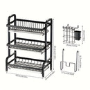 Estante de cocina de acero inoxidable de tres niveles con sistema de drenaje - Soporte de almacenamiento multifuncional para tazas y platos, diseño de gran capacidad que ahorra espacio adecuado para tazas, platos y tablas de cortar.