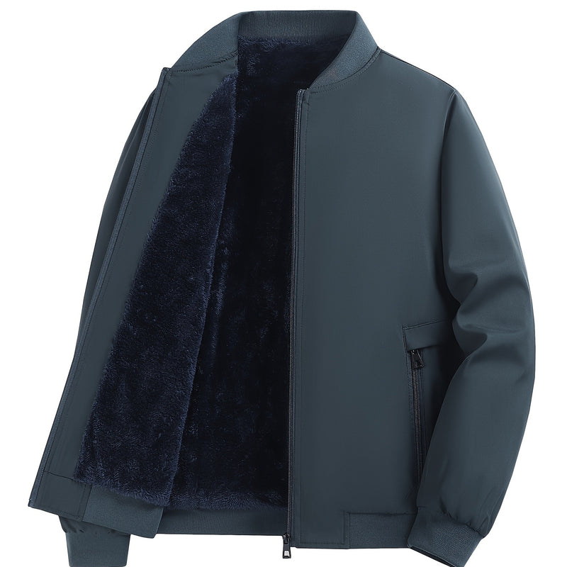 Chaqueta Casual para Hombre con Forro Polar - Ligera, con Cremallera y Bolsillos, Poliéster, Cuello de Béisbol, Perfecta para Otoño e Invierno