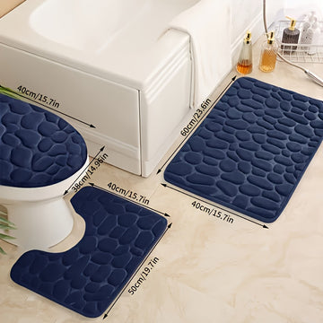 Juego de Alfombrillas de Baño Ultra Absorbentes y Antideslizantes, Set de 3 Piezas de Espuma de Memoria Gruesa, Lavables a Máquina para Lavabo, Bañera, Ducha y Inodoro - Patrón Geométrico, Forro de Coral, Decoración y Accesorios de Baño