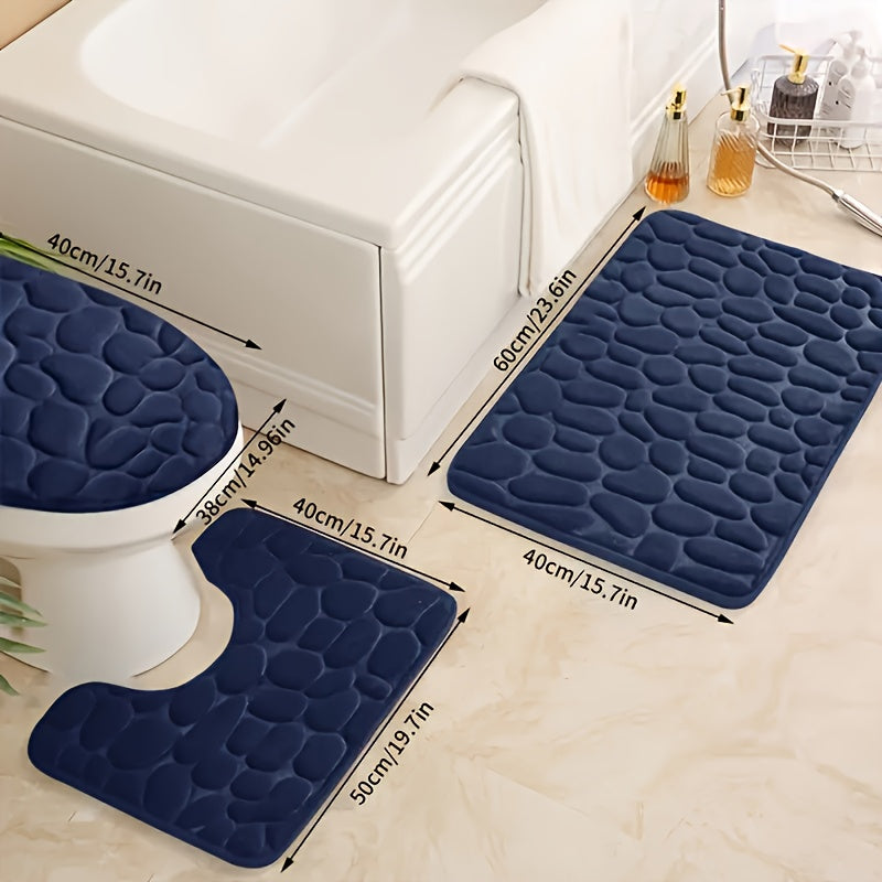 Juego de Alfombrillas de Baño Ultra Absorbentes y Antideslizantes, Set de 3 Piezas de Espuma de Memoria Gruesa, Lavables a Máquina para Lavabo, Bañera, Ducha y Inodoro - Patrón Geométrico, Forro de Coral, Decoración y Accesorios de Baño