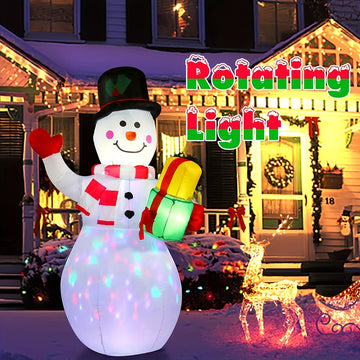 1pc Muñeco de Nieve Inflable de Navidad - 152.4cm de Alto, Decoración Exterior para Jardín con Luces LED Giratorias, Material Plástico, Alimentado por Electricidad (110V/220V), Enchufe de EE.UU., No Requiere Batería, Incluye Fuente de Luz, para Iluminaci