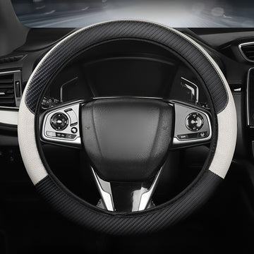 Funda de volante de cuero sintético de ajuste universal con diseño de malla y fibra de carbono - Transpirable, antideslizante, para todas las estaciones, sin anillo interior, se ajusta a la mayoría de los coches, correas de motocicleta | Funda de volante
