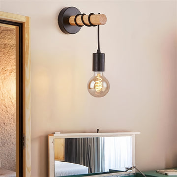 Aplique de Pared Estilo Granja Industrial - Lámpara de Pared Moderna y Retro en Madera Maciza y Metal con Acabado Pulido, Montaje Semi-Bajante, Herrajes Fáciles de Instalar Incluidos, 110V-240V para Cocina, Sala de Estar, Comedor, Café, Dormitorio, Decor