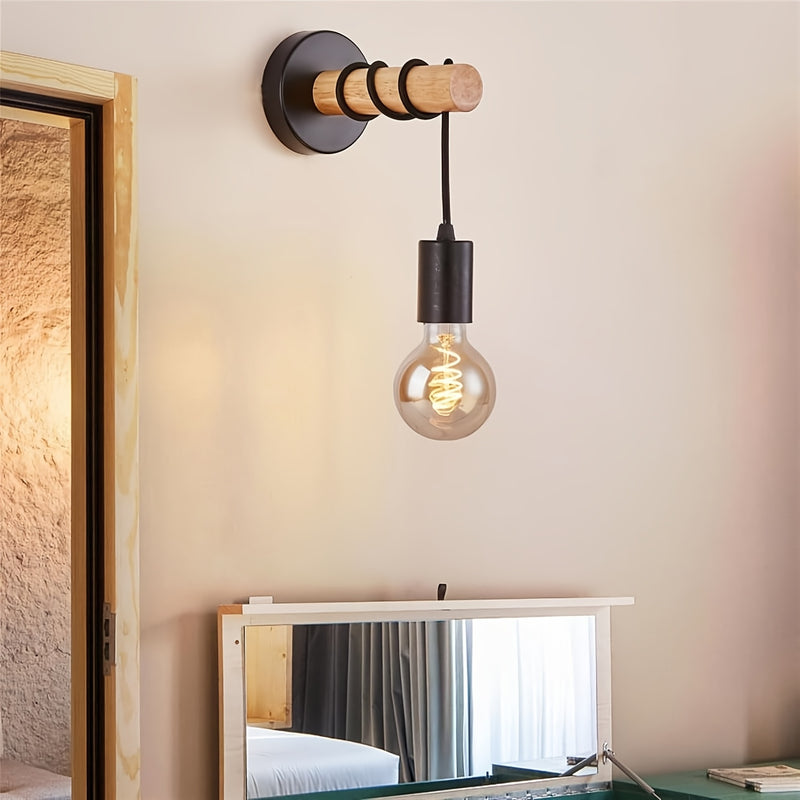 Aplique de Pared Estilo Granja Industrial - Lámpara de Pared Moderna y Retro en Madera Maciza y Metal con Acabado Pulido, Montaje Semi-Bajante, Herrajes Fáciles de Instalar Incluidos, 110V-240V para Cocina, Sala de Estar, Comedor, Café, Dormitorio, Decor