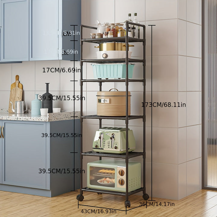 Estante de Almacenamiento de Cocina Multinivel Versátil con Ruedas - Carrito de Utilidad Grande y Rodante para Organización Fácil, Construcción Duradera de Metal y Plástico, Negro/Blanco