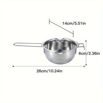 Olla de acero inoxidable para derretir chocolate, acabado metálico pulido, diseño novedoso, herramienta de cocina para chocolate americano, dulces y galletas - 26 cm x 14 cm x 6 cm