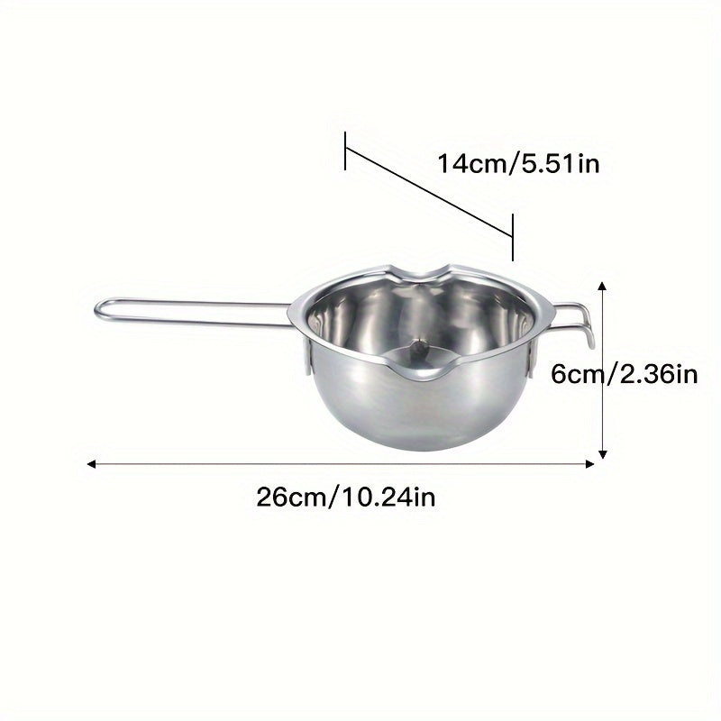 Olla de acero inoxidable para derretir chocolate, acabado metálico pulido, diseño novedoso, herramienta de cocina para chocolate americano, dulces y galletas - 26 cm x 14 cm x 6 cm
