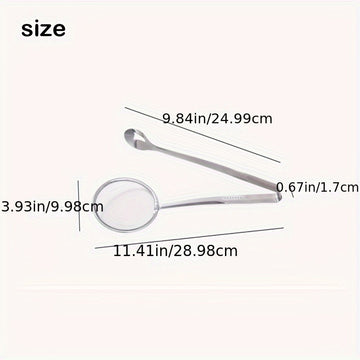 1pc Pinza de Acero Inoxidable para Filtro de Aceite con Malla Fin - Resistente a Altas Temperaturas (Segura hasta el Punto de Ebullición) - Cuchara y Pinza Dual para Dumplings, Rollos Primavera, Freír - Diseño Ergonómico, Herramienta Profesional para Coc