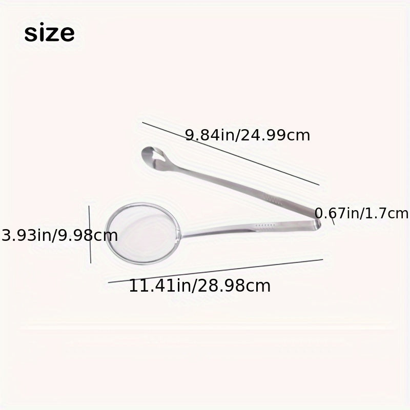 1pc Pinza de Acero Inoxidable para Filtro de Aceite con Malla Fin - Resistente a Altas Temperaturas (Segura hasta el Punto de Ebullición) - Cuchara y Pinza Dual para Dumplings, Rollos Primavera, Freír - Diseño Ergonómico, Herramienta Profesional para Coc