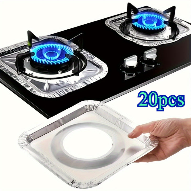 20pcs Cubiertas Desechables de Aluminio para Estufas de Fácil Limpieza - Ajustables a Estufas de Gas y Eléctricas, Mantienen la Cocina Impecable