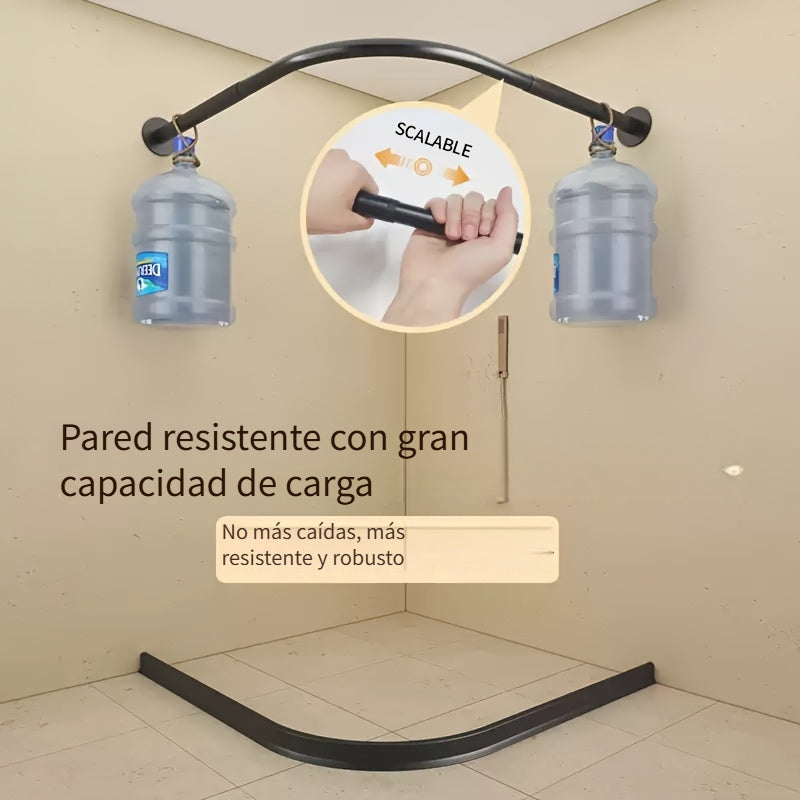 Cortina de baño plegable para esquinas curvas, 1 juego, separación de áreas secas y húmedas, con ganchos rodantes negros, succión magnética doble, material de lino imitación en ambos lados, ideal para baño de casa o vestidor