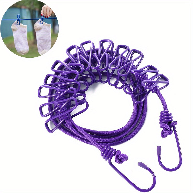[Retráctil Ajustable Cuerda de Ropa] Cuerda de Ropa Retráctil Ajustable 1ud Portátil para Viajes - 12 Clips Línea de Ropa para Camping para Uso en Exteriores e Interiores
