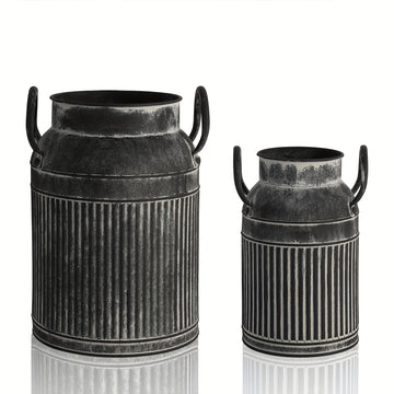2 piezas Jarrones de metal vintage, Cubos de flores de granja rústica, forma cilíndrica, Centros de mesa decorativos de metal para decoración del hogar