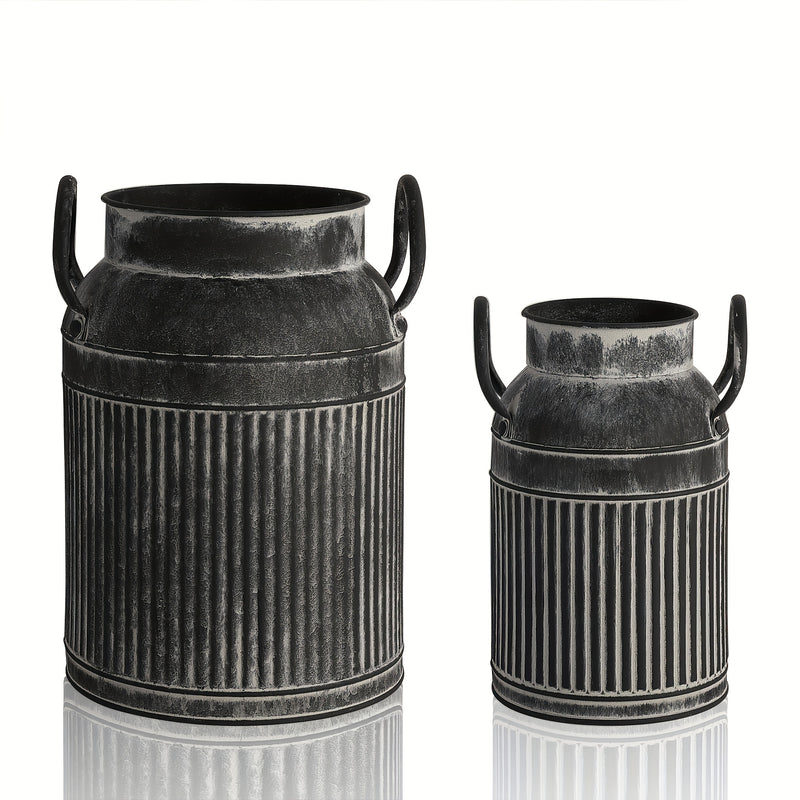 2 piezas Jarrones de metal vintage, Cubos de flores de granja rústica, forma cilíndrica, Centros de mesa decorativos de metal para decoración del hogar