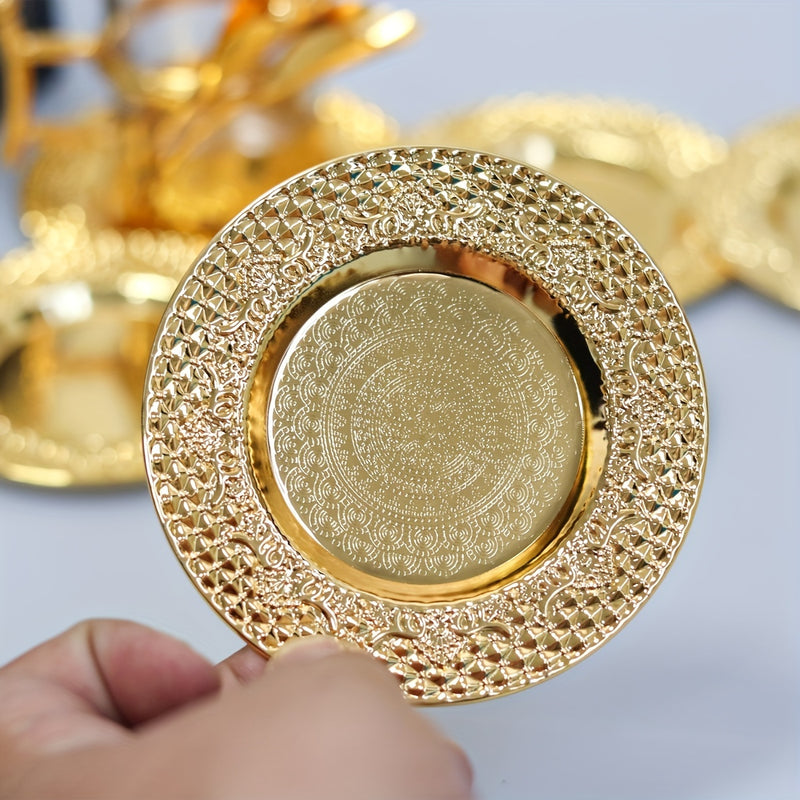 6 Posavasos con un diseño sólido de estilo del Medio Oriente - Adecuados para celebraciones de Eid al-Adha, Navidad, Acción de Gracias y Año Nuevo - Lavables a mano, de metal pulido y hechos de acero inoxidable