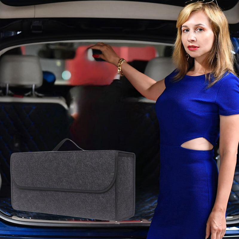 1/2pcs Caja Organizadora de Maletero Espaciosa, Tela de Fieltro Premium, Aplicable Universalmente, Contenedor Resistente para SUV, Coche, Accesorios de Viaje, Esenciales para Mujeres y Hombres