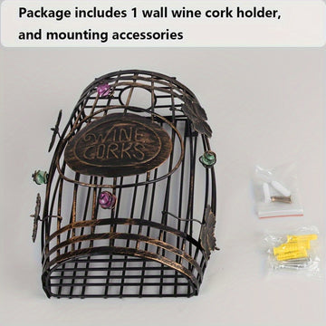 1 pieza, soporte de corcho de vino de metal vintage con tapa, soporte de exhibición rústico para cocina y sala de estar, cesta de almacenamiento decorativa para corchos de vino rojo, ideal para bar en casa o bodega, soporte de botella de vino.