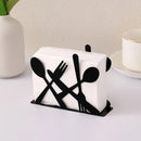 Porta servilletas de hierro fundido, diseño de cubiertos para decoración de mesa en casa, cocina, cafetería o restaurante, organizador de servilletas de papel en metal negro, 1 unidad