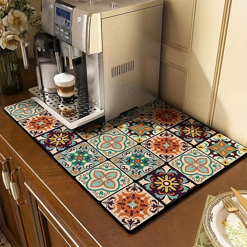 1 pieza, Alfombra de Secado Estilo Bohemio para Cocina, Almohadilla de Alta Absorción, Secado Rápido, Aislamiento Térmico, Base Antideslizante de Goma, Tapete para Grifo, Accesorios para Cocina, Restaurante y Café