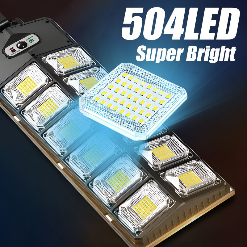 1 pieza de luz solar para calle 504LED, luces solares de 6500K, con sensor de movimiento de ángulo amplio, 3 modos, desde el atardecer hasta el amanecer, batería de gran capacidad de 4500mAh y soporte plegable para iluminación exterior en jardín, patio y