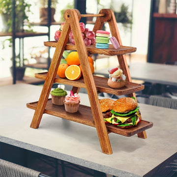 Bandejita De Madera De 3 Niveles Para Servir Desayunos, Soporte Rústico Para Pasteles Y Postres, Ideal Para Presentar Aperitivos, Té, Frutas, Pan, Comida, Decoración De Fiestas, Regalo De Vacaciones, Perfecto Para Navidad, Pascua, Acción De Gracias, Día