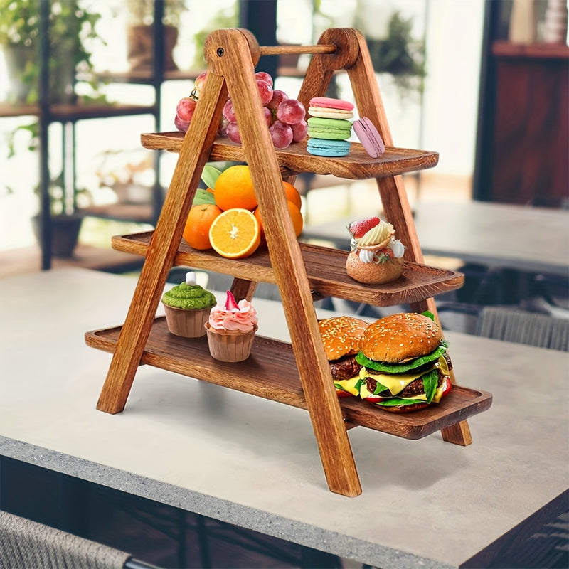 Bandejita De Madera De 3 Niveles Para Servir Desayunos, Soporte Rústico Para Pasteles Y Postres, Ideal Para Presentar Aperitivos, Té, Frutas, Pan, Comida, Decoración De Fiestas, Regalo De Vacaciones, Perfecto Para Navidad, Pascua, Acción De Gracias, Día