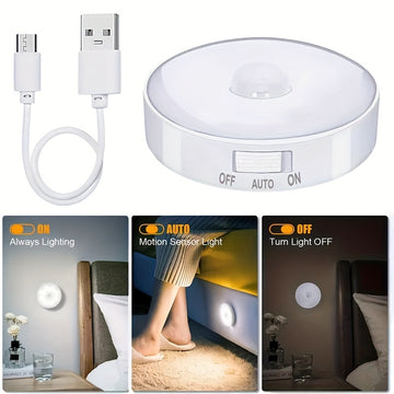 6 luces LED con sensor de movimiento recargables por USB – Iluminación moderna con brillo ajustable para mesita de noche y escaleras, diseño en plástico blanco para dormitorio, residencia y uso en el hogar, luz con sensor de movimiento para interiores
