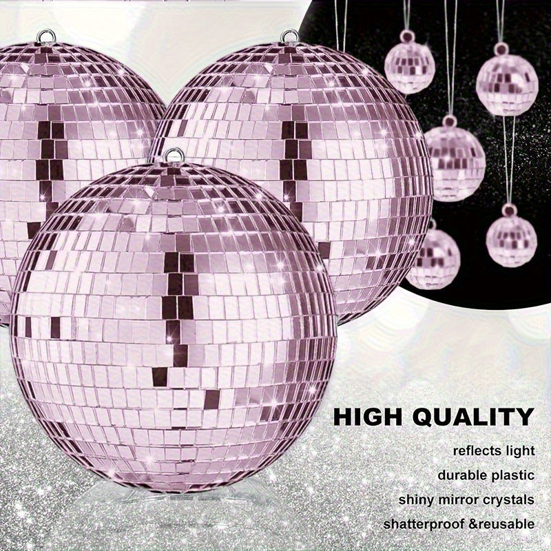15 piezas de esferas de espejo de disco de vidrio rosa brillante, 8.0/5.99/3.99/3.0 pulgadas, decorativas y colgantes, adecuadas para el hogar, la habitación, Navidad y decoración de vacaciones.