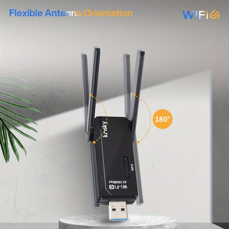 KS-WA1800 Adaptador inalámbrico USB con 1200Mbps 5GHz y 574Mbps 2.4GHz Dual-Band, 2x2dBi Antenas, WPS y USB 3.0, Plug & Play para PC/Laptop/Tablet - Batería, Diseño compacto, Adaptador inalámbrico para portátiles, Acceso a la red de tabletas, Acabado met