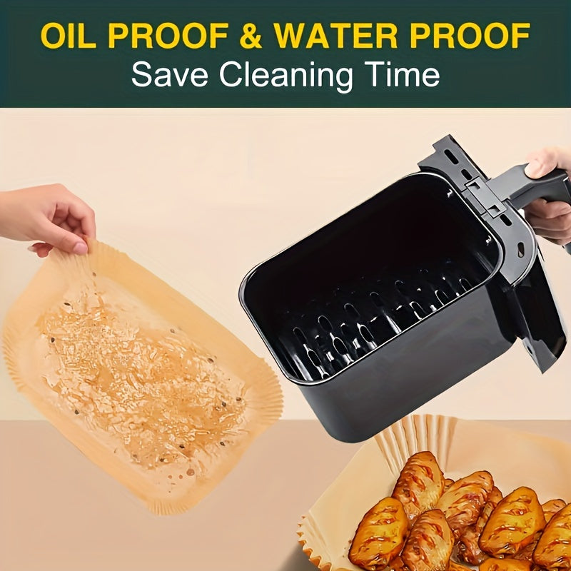 10/25/50/100/200pcs "Quick-Clean" Revestimientos Desechables Rectangulares para Freidora de Aire (26.01cm X 16.99cm) - Limpieza Fácil, Cestas de Papel Antiadherentes y Bandejas para Hornear para Accesorios de Horno