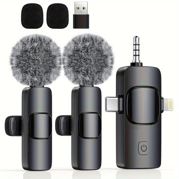 Micrófono inalámbrico de 3 en 1, claro, mini, adecuado para for iphone con enchufe de luz, teléfonos Android/computadoras/laptops, micrófono con doble clip de cuello con enchufe USB-C/3,5 mm, utilizado para grabación de video, vlogging, transmisión en vi
