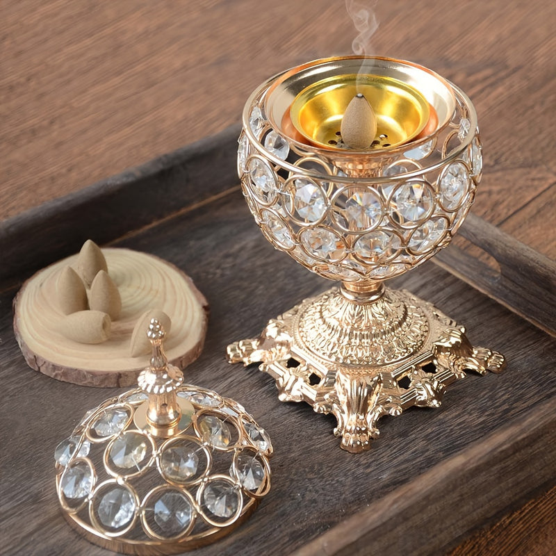 Quemador de Incienso de Cristal Dorado Lujoso - Perfecto para Yoga, Aromaterapia de Spa y Decoración del Hogar, Soporte para Quemador de Incienso