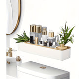 1 estante de baño montado en la pared, sin perforaciones, para almacenamiento de cosméticos de lujo, organizador de plástico para encima del tapete del inodoro, ideal para accesorios de baño, cubierta del tapete del inodoro, decoración de baño.