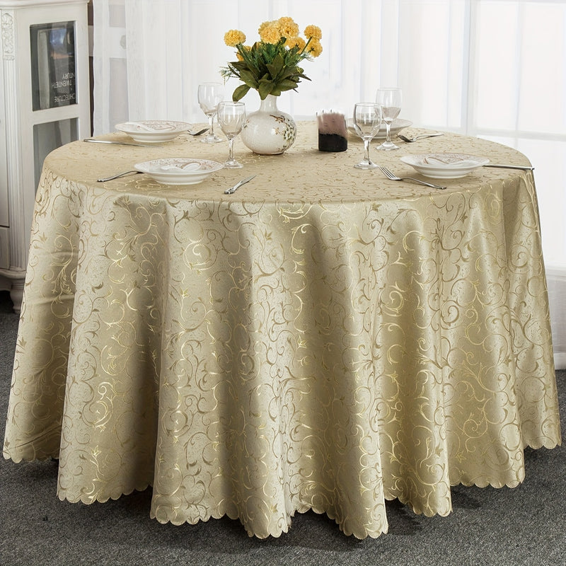 1pc Mantel Redondo Premium de Jengibre - Poliéster para Máquina con Bordado Floral Elegante, Duradero y Fácil de Limpiar para Decoración de Comedor, Ajuste de Mesa Sofisticado, Tela de Alta Calidad