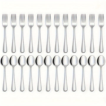 Juego de Cubiertos de Acero Inoxidable para Comida Grado Alimenticio, Juego de Tenedores y Cucharas de 12/24 Piezas, Apto para Lavavajillas